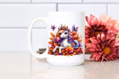 Colorful Baby Unicorn with Pile of Autumn Leaves Product Image 2