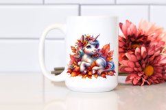 Colorful Baby Unicorn with Pile of Autumn Leaves Product Image 2
