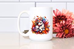 Colorful Baby Unicorn with Pile of Autumn Leaves Product Image 2