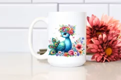 Cute Peacock in Cartoon-Style Watercolor | Clipart Product Image 2