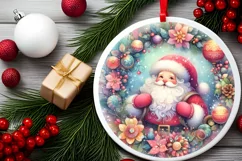 Santa with Santa Round Ornament Sublimation PNG Product Image 2