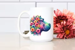 Vibrant Retro Watercolor Hippo | Clipart Product Image 2