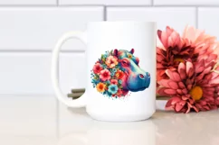 Vibrant Retro Watercolor Hippo | Clipart Product Image 2