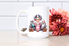 Old Lady Sitting on Couch with Mug | Clipart Product Image 2