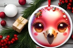 Shiny Christmas Flamingo Round Ornament Sublimation PNG Product Image 2