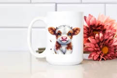Smiling Baby Highland Cow with Watercolor Splash | Clipart Product Image 2