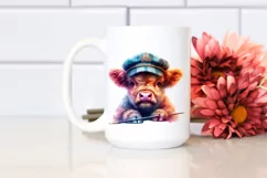 Colorful Baby Highland Cow with Director's Cap Product Image 2