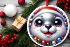 Seal with big eyes Round Christmas Ornament Sublimation PNG Product Image 2