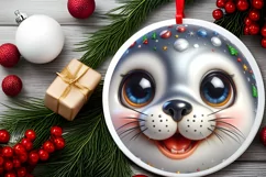 Seal with big eyes Round Christmas Ornament Sublimation PNG Product Image 2