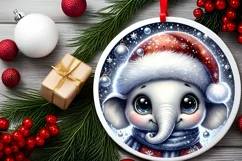 Elephant with big eyes Round Christmas Ornament Sublimation Product Image 2