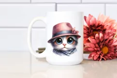 Expressive Shy Cat with Hat Caricature Clipart Product Image 2