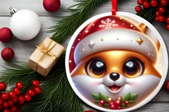 Fox with big eyes Round Christmas Ornament Sublimation PNG Product Image 2