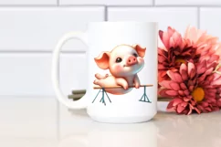 Pastel Cute Baby Pig Playing Gymnastics | Sublimation Product Image 2