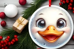 Duck with big eyes Round Christmas Ornament Sublimation PNG Product Image 2