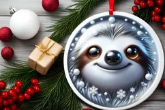 Sloth with big eyes Round Christmas Ornament Sublimation PNG Product Image 2