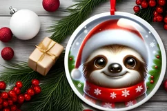 Sloth with big eyes Round Christmas Ornament Sublimation PNG Product Image 2