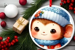 Cute Baby Monkey in Winter Clothes PNG Product Image 2