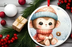 Cute Baby Monkey in Winter Clothes PNG Product Image 2