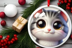 Kitten with big eyes Round Christmas Ornament Sublimation Product Image 2