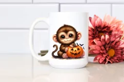 Cute Baby Monkey with Pumpkin PNG Product Image 2