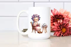 Old Lady Sitting on Chair with Tea Cup | Clipart Product Image 2