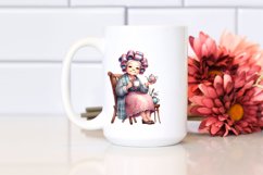 Old Lady Sitting on Chair with Tea Cup | Clipart Product Image 2