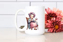 Old Lady Sitting on Chair with Tea Cup | Clipart Product Image 2