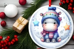Cute Baby Hippo on Moon PNG Product Image 2