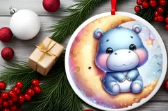 Cute Baby Hippo on Moon PNG Product Image 2