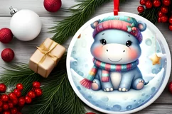 Cute Baby Hippo on Moon PNG Product Image 2