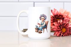 Old Lady Sitting on Chair with Hair Curlers | Clipart Product Image 2