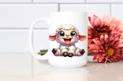 Funny Baby Sheep Sitting Watercolor Clipart Product Image 2