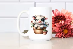 Cute Baby Highland Cow Smiling Pot | Clipart Product Image 2