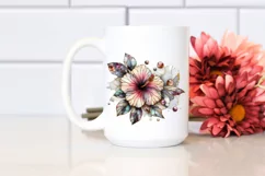 Watercolor Wooden Stained Hibiscus Marble Clipart Product Image 2