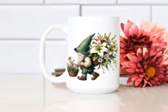 Detailed Watercolor Small Gnome Carrying Large Lily Bouquet Product Image 2