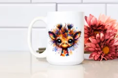 Colorful Layered Watercolor Cute Baby Giraffe | Clipart Product Image 2