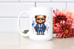 Baby Bear with Tie Watercolor Clipart Product Image 2