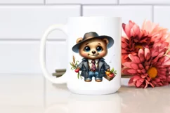 Baby Bear with Tie Watercolor Clipart Product Image 2