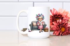 Old Lady Sitting on Couch with Hair Curlers | Clipart Product Image 2