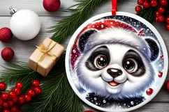 Panda with big eyes Round Christmas Ornament Sublimation PNG Product Image 2