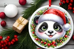 Panda with big eyes Round Christmas Ornament Sublimation PNG Product Image 2