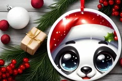 Panda with big eyes Round Christmas Ornament Sublimation PNG Product Image 2