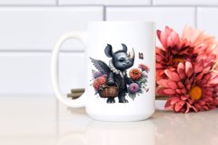 Detailed Gothic Baby Rhino with Zinnia Bouquet Product Image 2