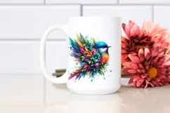 Abstract Vibrant Watercolor Bird with 3D Flowers PNG Product Image 2
