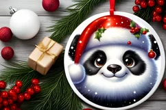 Panda Smiling Round Ornament Sublimation PNG Product Image 2