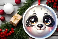 Panda with big eyes Round Christmas Ornament Sublimation PNG Product Image 2