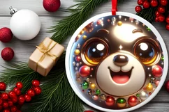 Bear with big eyes Round Christmas Ornament Sublimation PNG Product Image 2