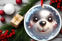 Bear with big eyes Round Christmas Ornament Sublimation PNG Product Image 2