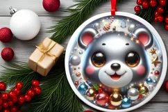 Bear with big eyes Round Christmas Ornament Sublimation PNG Product Image 2
