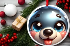 Bear with big eyes Round Christmas Ornament Sublimation PNG Product Image 2